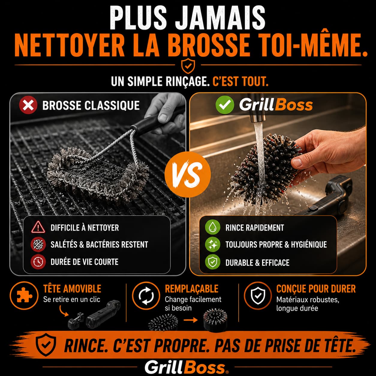 Brosse rotative. Graisse éliminée en secondes.